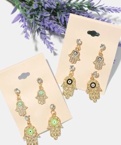 2 Pair Dangle Hamsa Hand Earrings