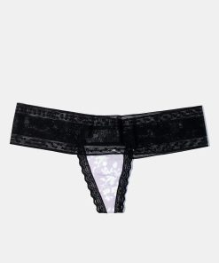 Black and Lilac Lace Thong