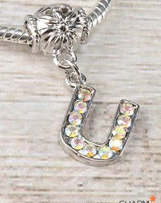 Letter U Rhinestone Bead Charm