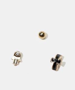 3-Pair Hamsa Hand & Cross Earrings