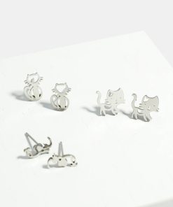 Alternative view of 3-Pair Cute Cats Stud Earrings