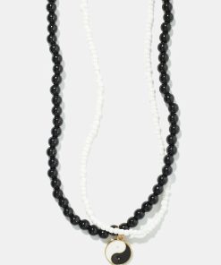 Alternative view of 2 Layered Yin Yang Pearl & bead Necklace