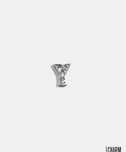 Silver Y Initial With Rhinestones Locket Charm
